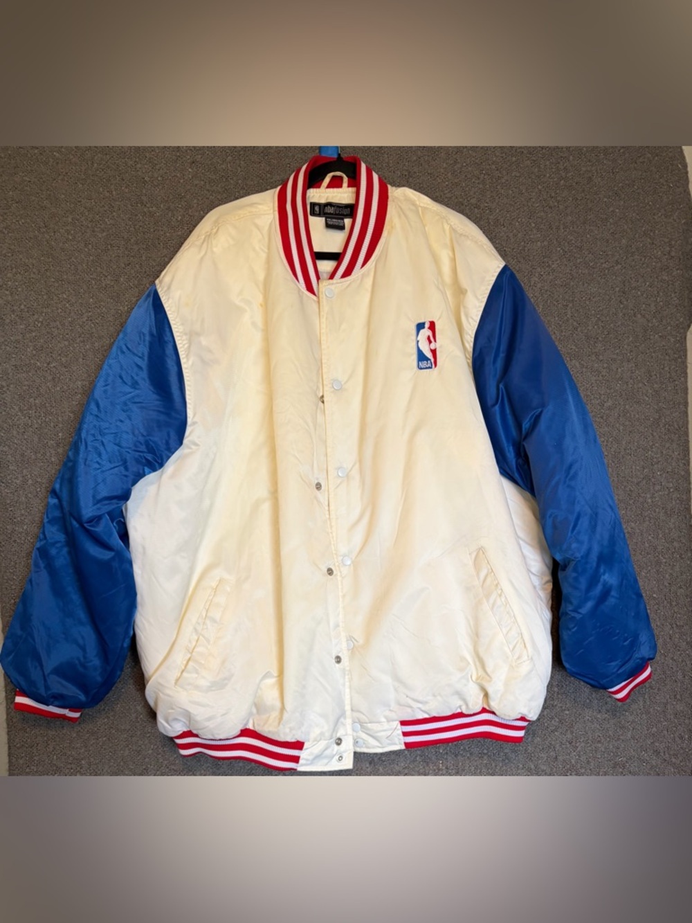 Reebok NBA Fusion Satin Jacket in Cream and Red